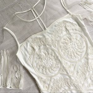 Badgley Mischka Silk Wedding Embroidered Dress Sz4